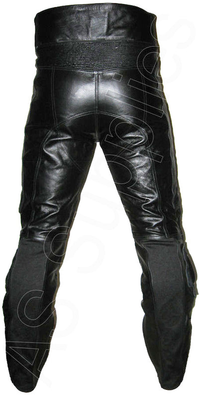 Snug black leather trousers with shapely posterior - back view