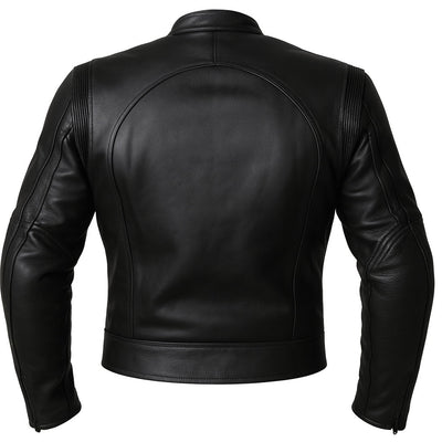 Black leather biker jacket on a white background - Back view