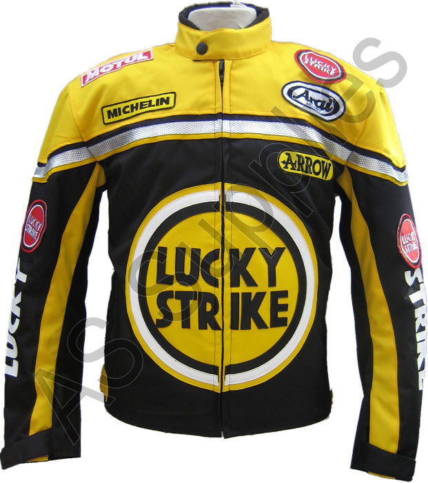 LUCKY STRIKE Cordura Textile Motorcycle Jacket - Black / Yellow