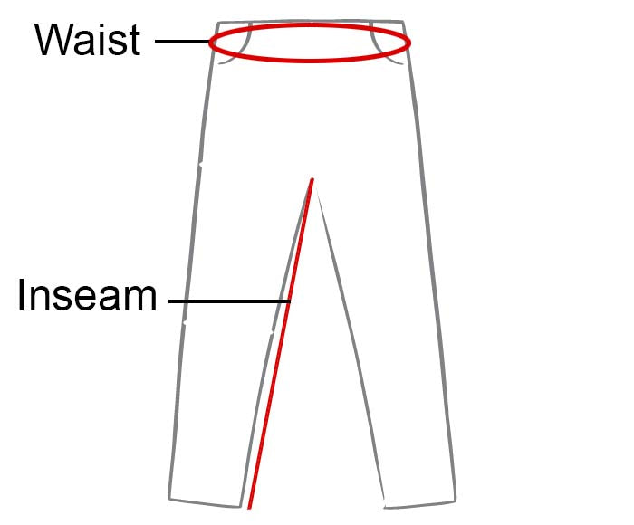Diagram of trousers / pants with waist and inseam labelled