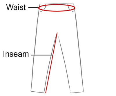 Diagram of trousers / pants with waist and inseam labelled